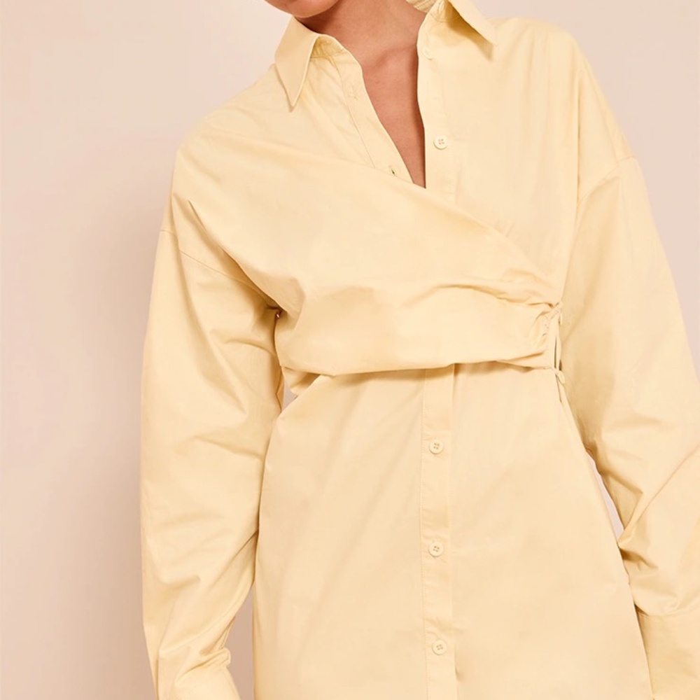 LEMON OVERLAY LONG SLEEVE SHIRT DRESS